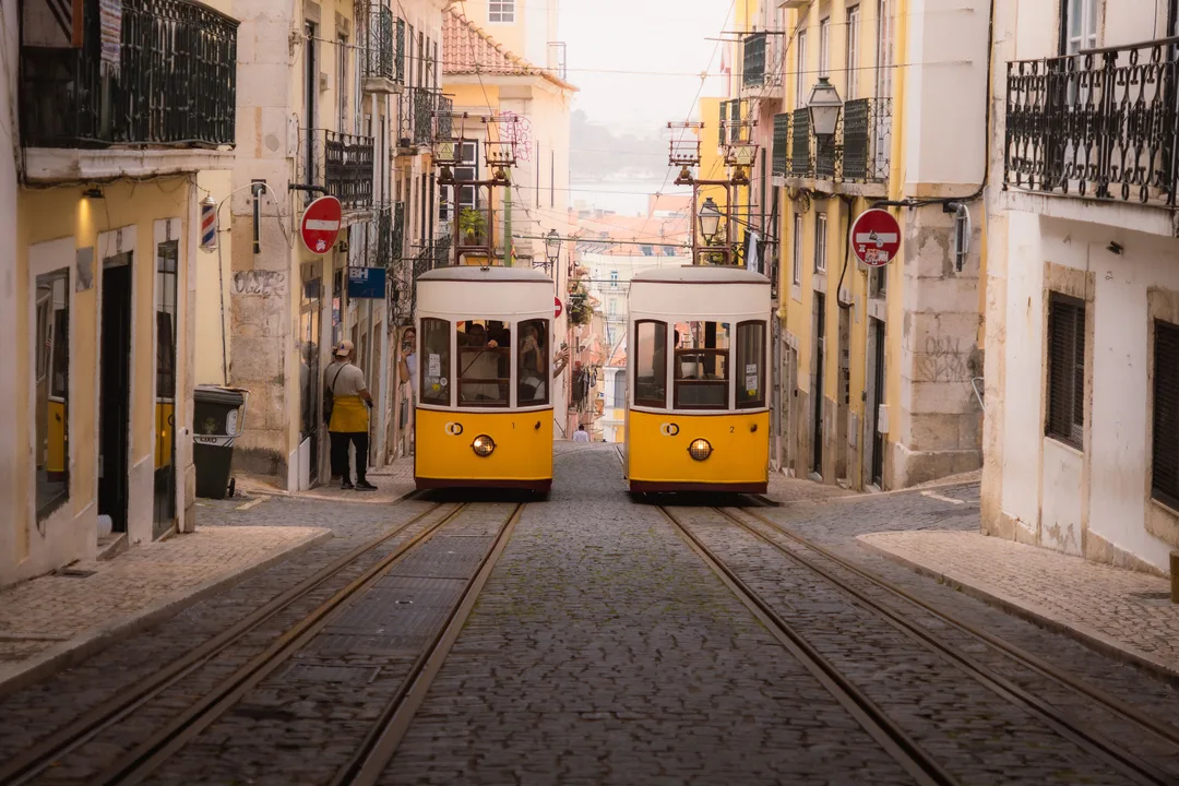 Historic yellow tram in Lisbon